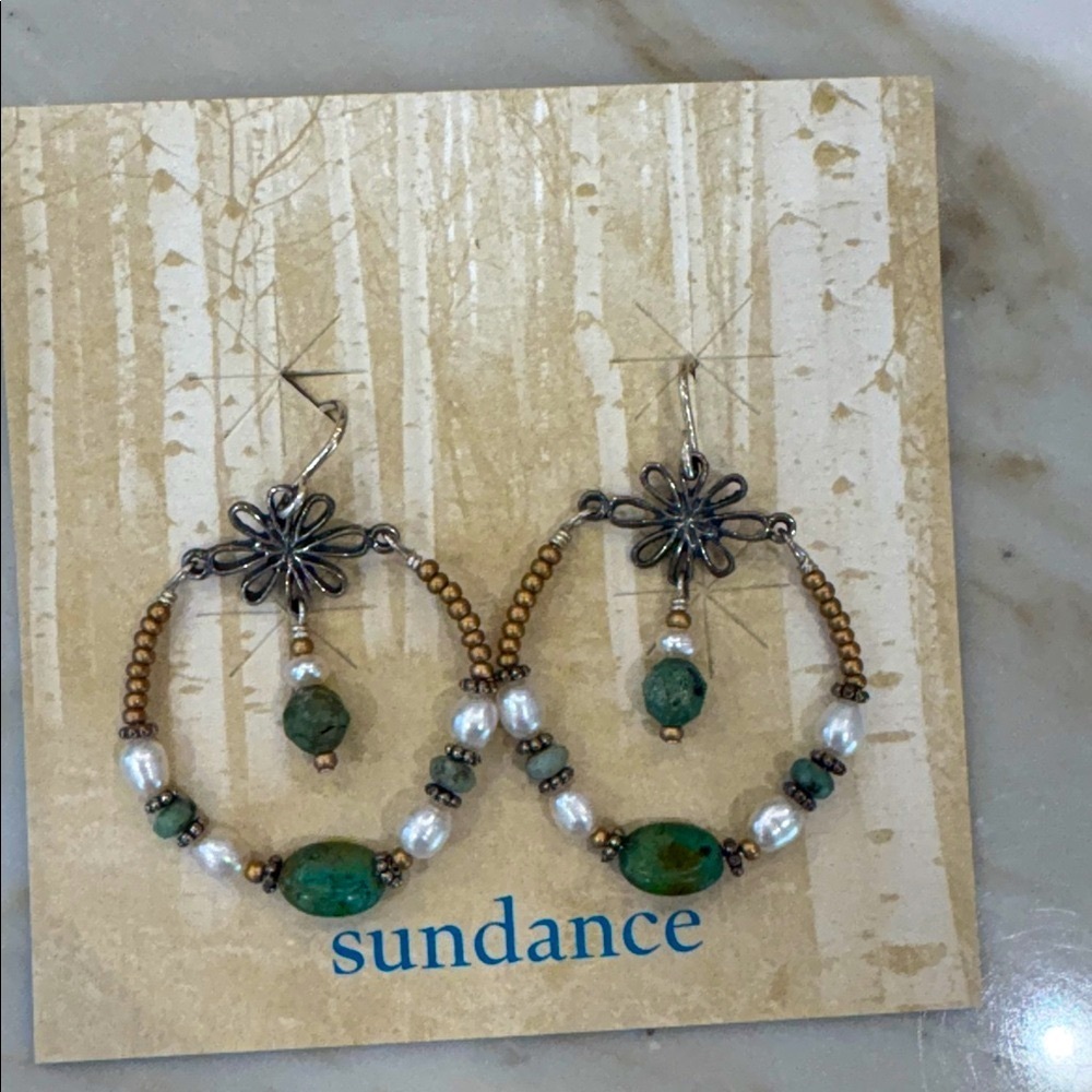 Sundance Catalog Turquoise, Pearls—Sterling Silver Earrings—BEAUTIFUL! New!!